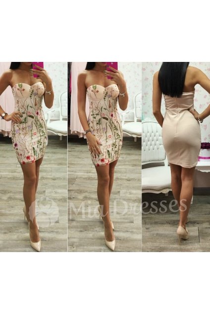 Poškodený tovar - Telové kvetinové mini šaty (Velikost XL)