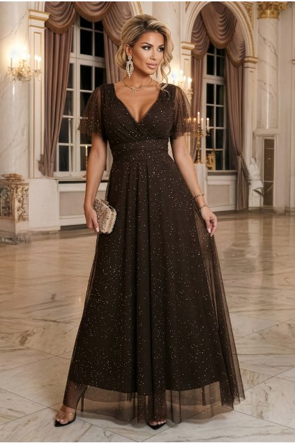 Hnedé tylové šaty s trblietkami (Velikost UNI)