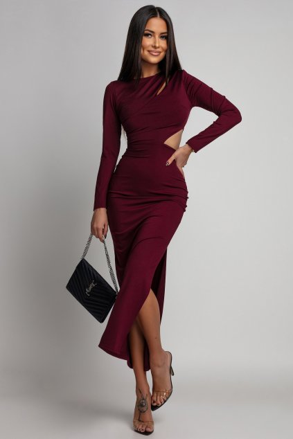 Bordové priliehavé šaty s výrezmi (Velikost UNI)