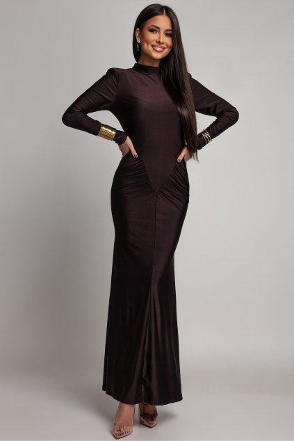 Hnědé přiléhavé šaty s řasením (Velikost UNI)