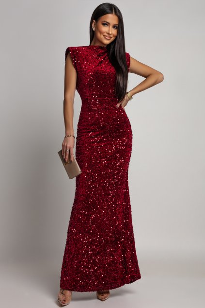 Bordové flitrované šaty s odhalenými zády (Velikost UNI)