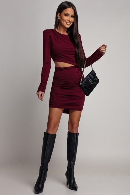 Bordové krátke šaty s výrezom (Velikost UNI)