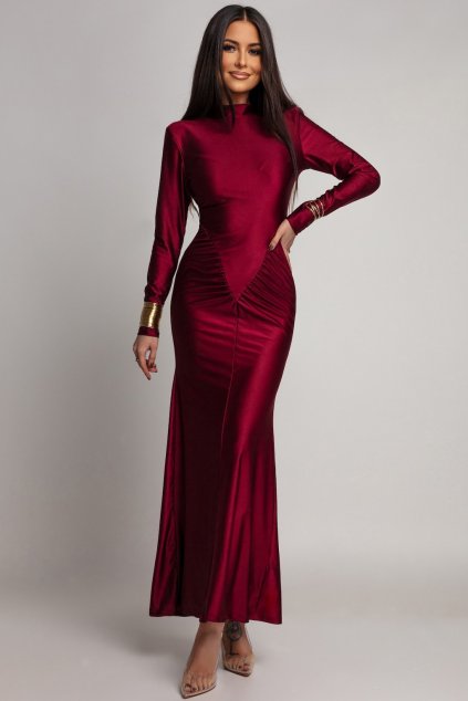 Bordové přiléhavé šaty s řasením (Velikost UNI)