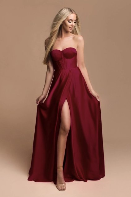 Bordové společenské šaty s korzetem (Velikost L)