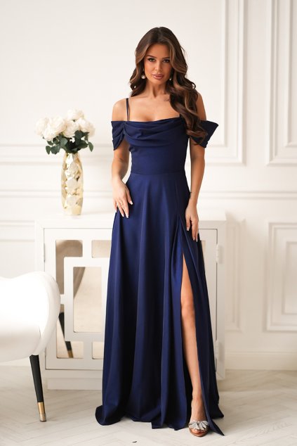 Tmavomodré trblietavé šaty spustené na ramená (Velikost 4XL)