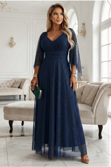 Tmavomodré tylové šaty s trblietkami (Velikost UNI)