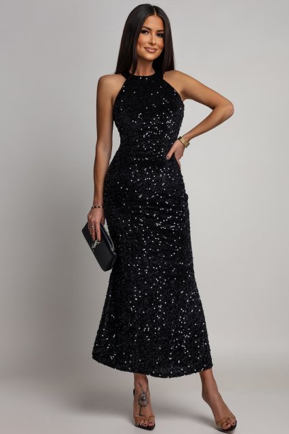 Čierne priliehavé flitrované šaty (Velikost UNI)