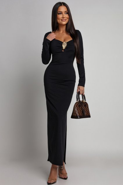 Černé přiléhavé šaty se zlatou aplikací (Velikost UNI)