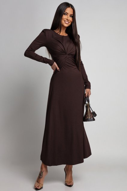 Hnedé spoločenské šaty s áčkovou sukňou (Velikost UNI)