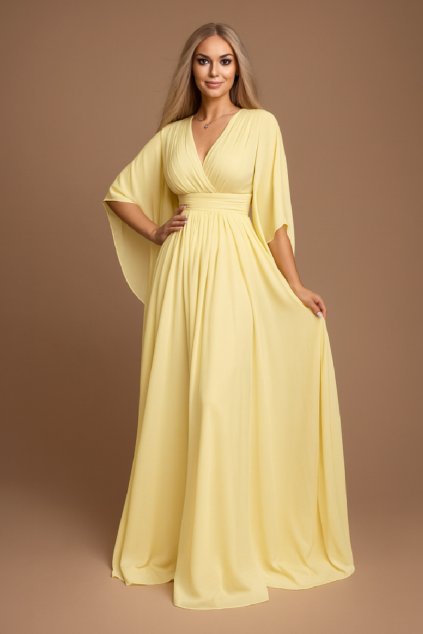 Žluté šifonové šaty s volnými rukávy (Velikost L)