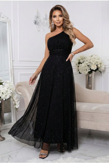 Čierne tylové šaty s trblietkami (Velikost UNI)