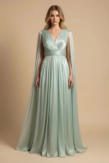 Zelené spoločenské lesklé šaty (Velikost L)