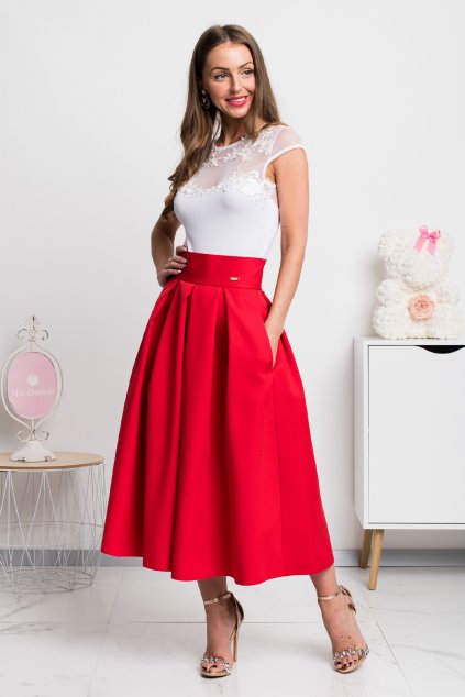 Červená áčková midi sukňa (Velikost 4XL)