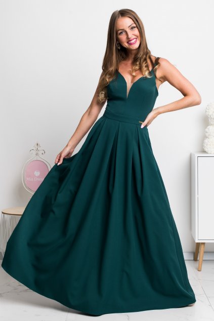 Smaragdové dlhé spoločenské šaty (Velikost L)