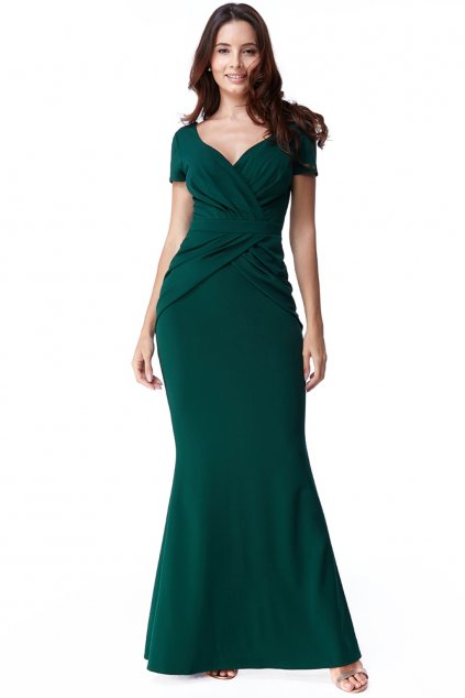 Zelené priliehavé šaty s riasením (Velikost L)