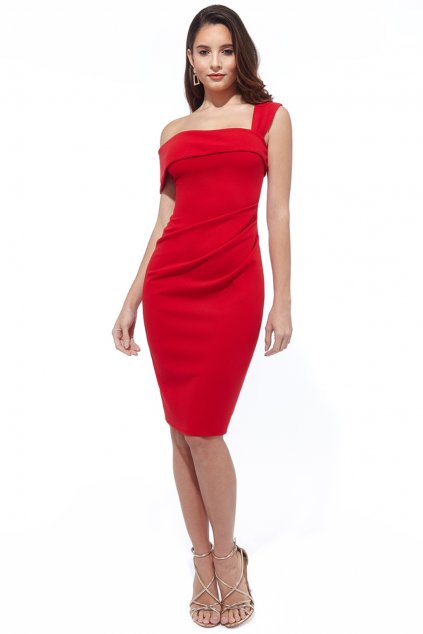 Červené priliehavé midi šaty (Velikost L)