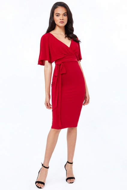 Červené midi šaty s voľnými rukávmi (Velikost L)