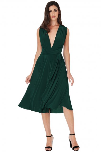 Zelené midi šaty na viazanie (Velikost L)