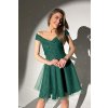 Smaragdové krátke tylové šaty spustené na ramená (Velikost L)