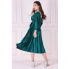 Smaragdové lesklé midi šaty s plisovanou sukňou (Velikost L)