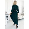 Smaragdové plisované šaty s opaskom (Velikost UNI)