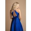 Modré saténové šaty s vysokým rozparkom (Velikost L)