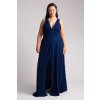 Tmavomodré šifónové šaty s rozparkom (Velikost 4XL)