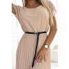 Béžové midi šaty s opaskom (Velikost UNI)