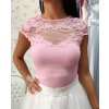 Ružový top so sieťkou zdobenou kvietkami (Velikost L)