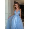 Svetlomodré spoločenské šaty s tylovou sukňou (Velikost L)