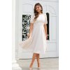 Krémové midi šaty s balónovými rukávmi (Velikost L)
