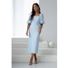Svetlomodré priliehavé midi šaty s balónovými rukávmi (Velikost L)