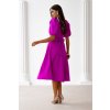 Purpurové midi šaty s balónovými rukávmi (Velikost L)