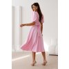 Svetloružové midi šaty s balónovými rukávmi (Velikost L)