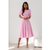 Svetloružové midi šaty s balónovými rukávmi (Velikost L)