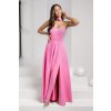 Ružové spoločenské šaty s rozparkom (Velikost L)