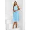 Svetlomodré tylové trblietavé midi šaty (Velikost L)