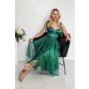 Poškodený tovar - Smaragdové trblietavé tylové midi šaty (Velikost M)