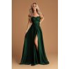 Smaragdové spoločenské šaty so saténovou sukňou (Velikost L)
