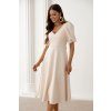 Krémové midi šaty s balónovými rukávmi (Velikost L)