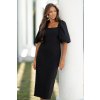 Čierne priliehavé midi šaty s balónovými rukávmi (Velikost L)