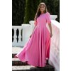 Poškodený tovar - Ružové spoločenské šaty s balónovými rukávmi (Velikost S)