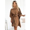 Hnedé krátke šaty s voľnými rukávmi (Velikost L/XL)