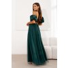 Smaragdové společenské šaty s týlní sukní (Velikost L)