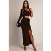 Hnědé přiléhavé šaty s výřezem (Velikost UNI)