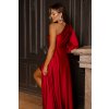 Červené saténové šaty s jedním rukávem (Velikost L)