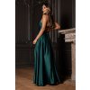 Smaragdové saténové šaty s rozparkem (Velikost L)