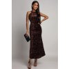 Hnědé přiléhavé flitrované šaty (Velikost UNI)