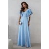 Světle modré společenské šaty s flitrovanými rukávy (Velikost 4XL)