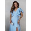 Světle modré společenské šaty s flitrovanými rukávy (Velikost 4XL)